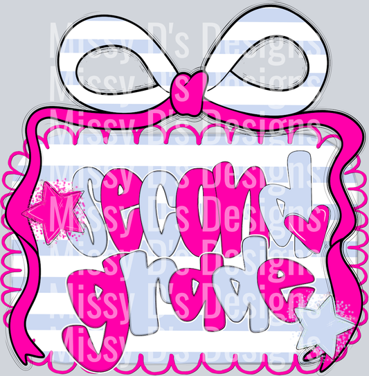 Pink Blue Preppy Bow Frame GRADES - Second Grade