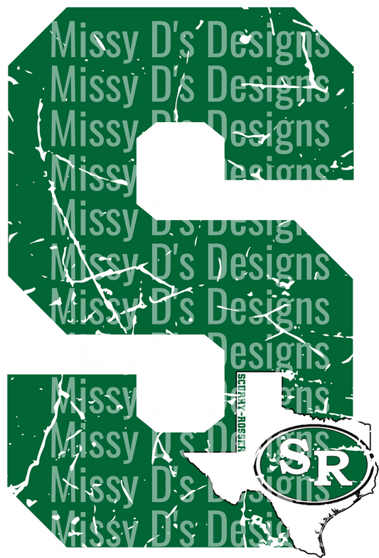 Distressed Green Block Letter S with Texas State Outline