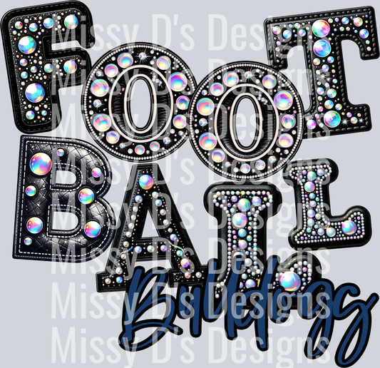 Leather Rhinestone Football Bulldogs Navy