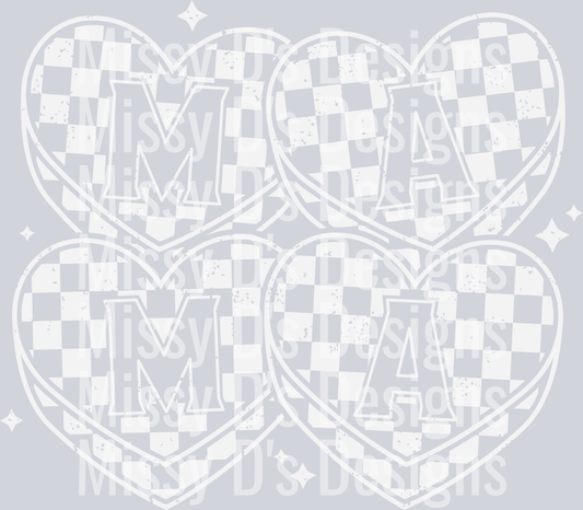 4 checkered heart mama ma ma white