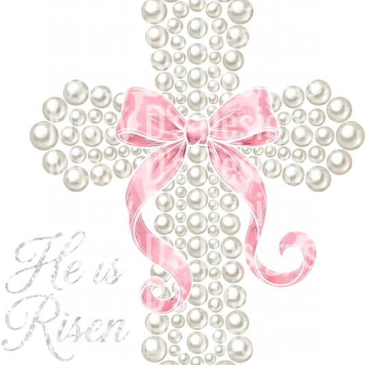 7_He Is Risen Pearl Cross Pink Bow