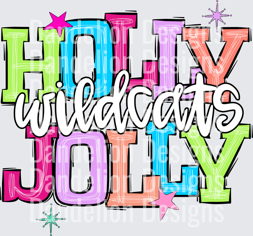 Holly Jolly Wildcats Colorful Stacked Letter Design