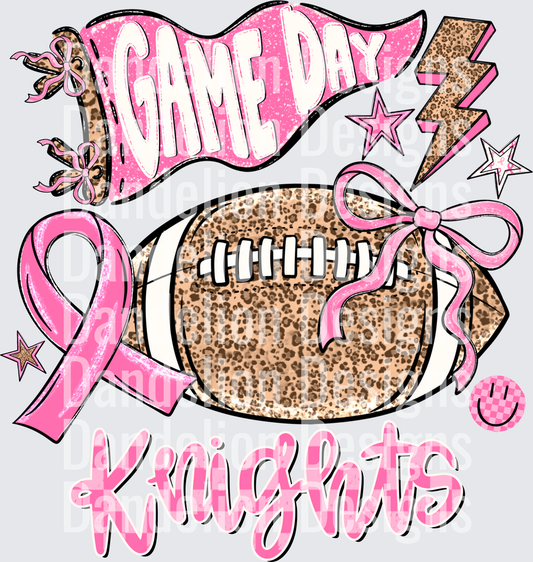 Game Day Knights Football Leopard Pink Ribbon Bow Design
