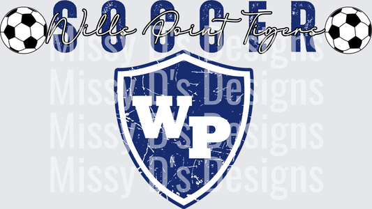 Wills Point Tigers Soccer WP Shield Distressed Design