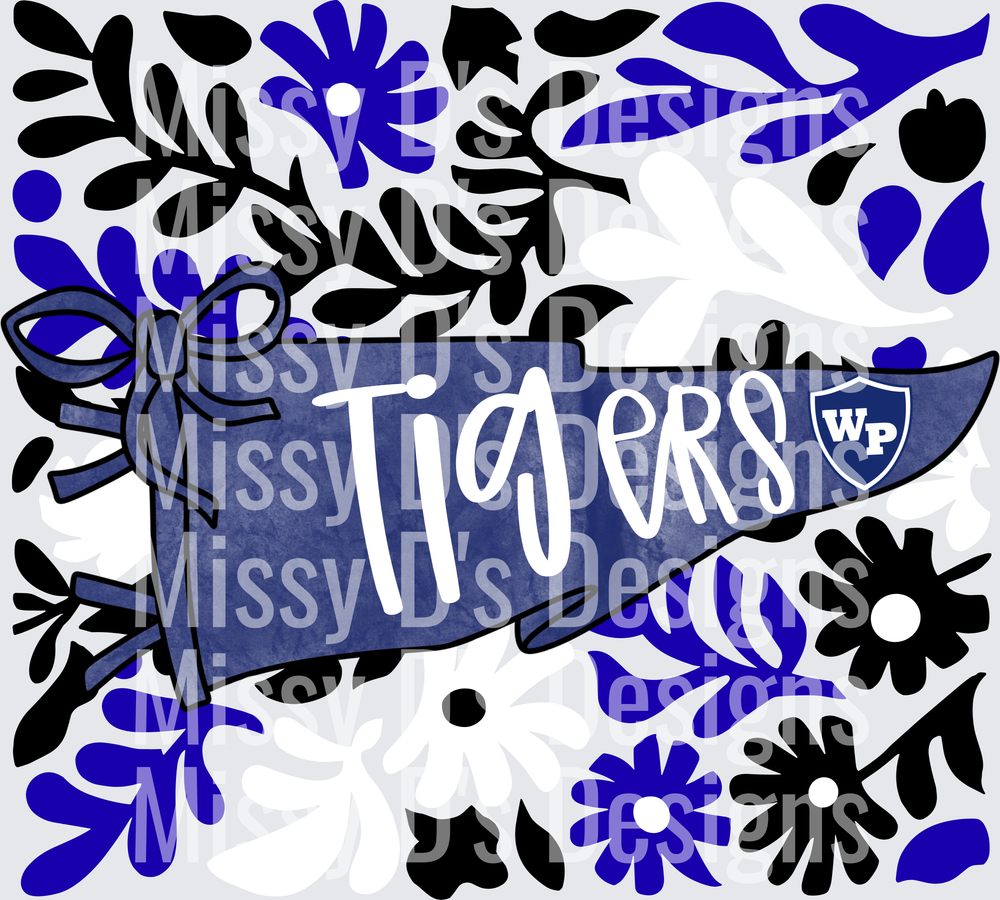 WP Tigers Pennant Banner Blue Floral Folk Art Frame