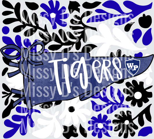 WP Tigers Pennant Banner Blue Floral Folk Art Frame