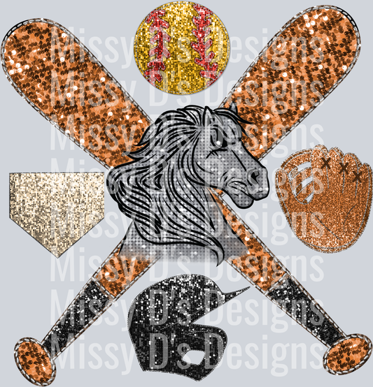 softball glitter mustang mascot