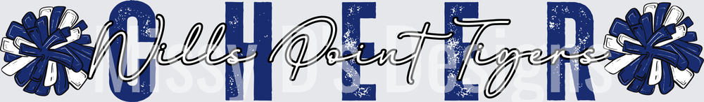 Wills Point Tigers Cheer Distressed Letter Design with Poms