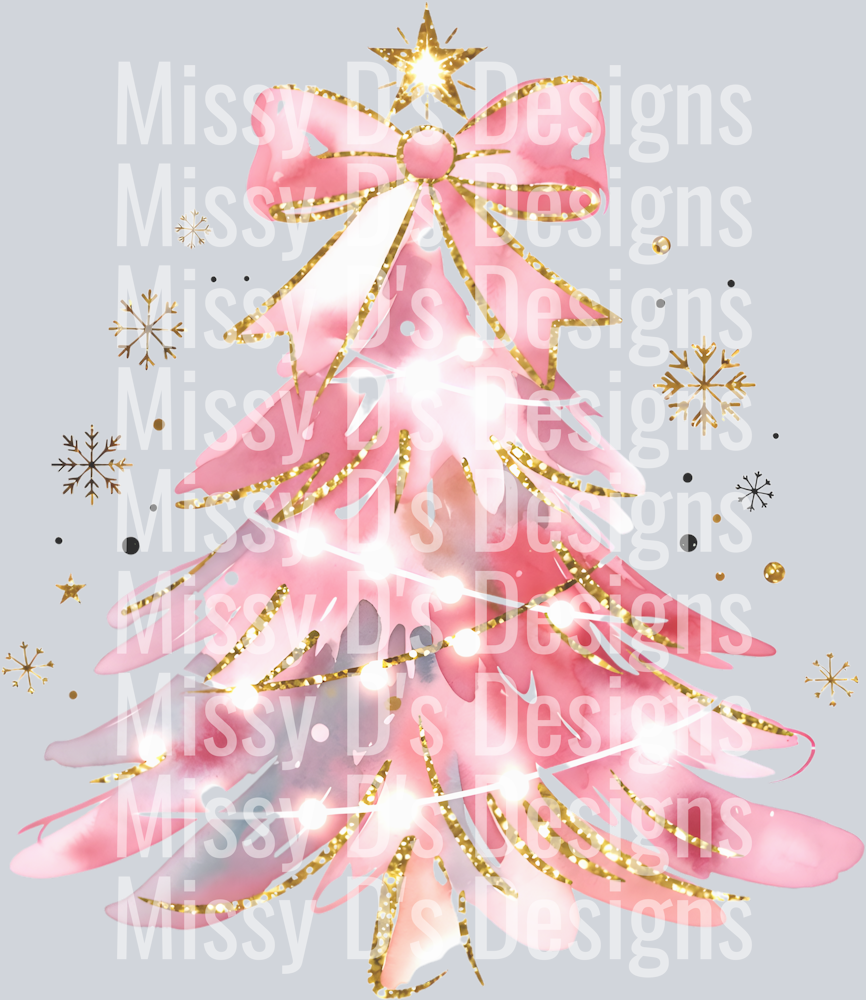 Pink Glitter Christmas Tree Coquette Bow