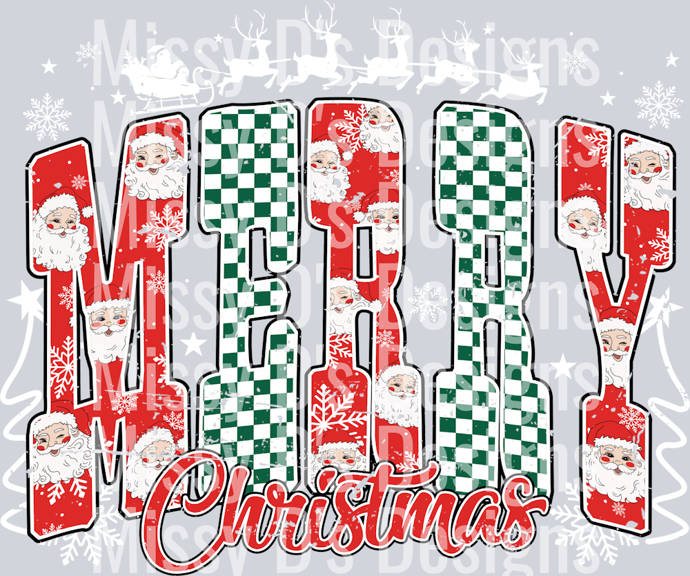 distressed checkered merry christmas