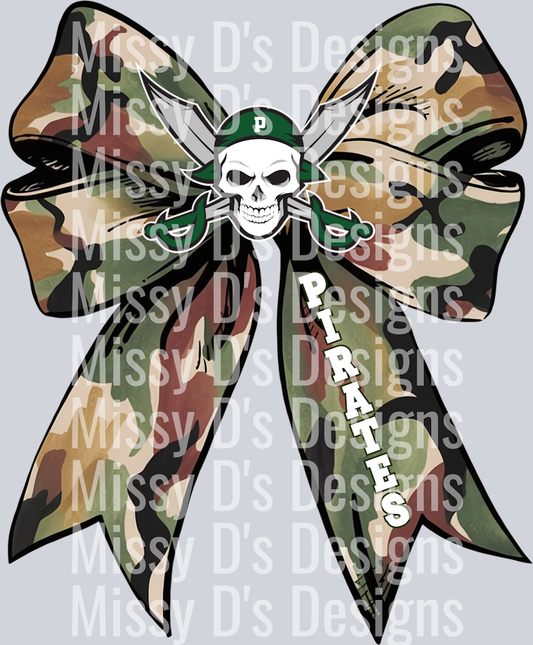 poteet pirates Camo Ribbon Bow Coquette