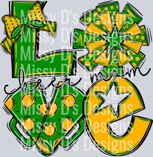 LoveCheergreenyellowgoldmom