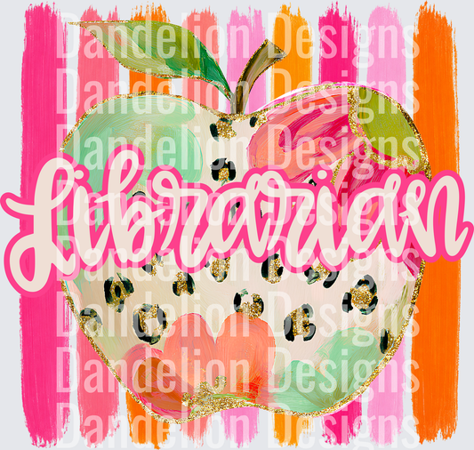Librarian Leopard Floral Apple Gold Glitter Brush Strokes