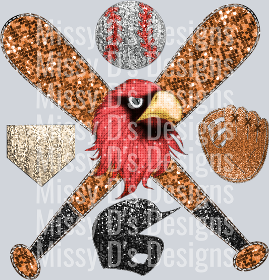 baseball glitter cardinal mascot