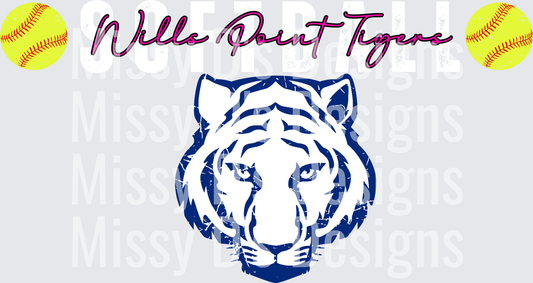Wills Point Tigers Distressed Tiger Face Softball Design