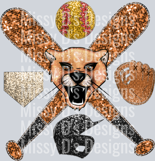 softball glitter cougar mascot