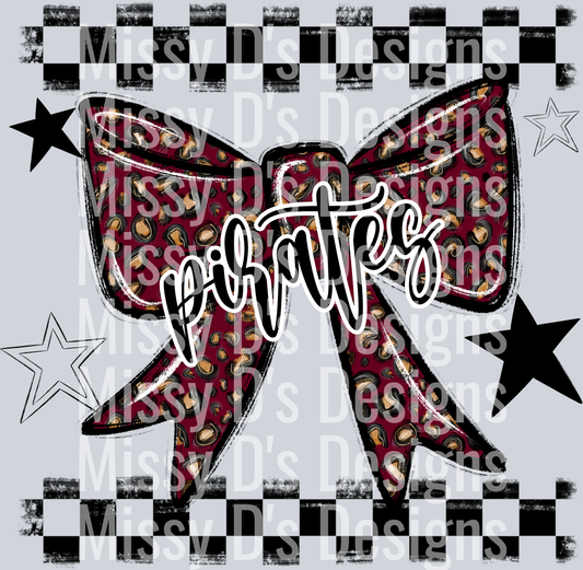 Splatter color bow pirates maroon - Kim Nelson