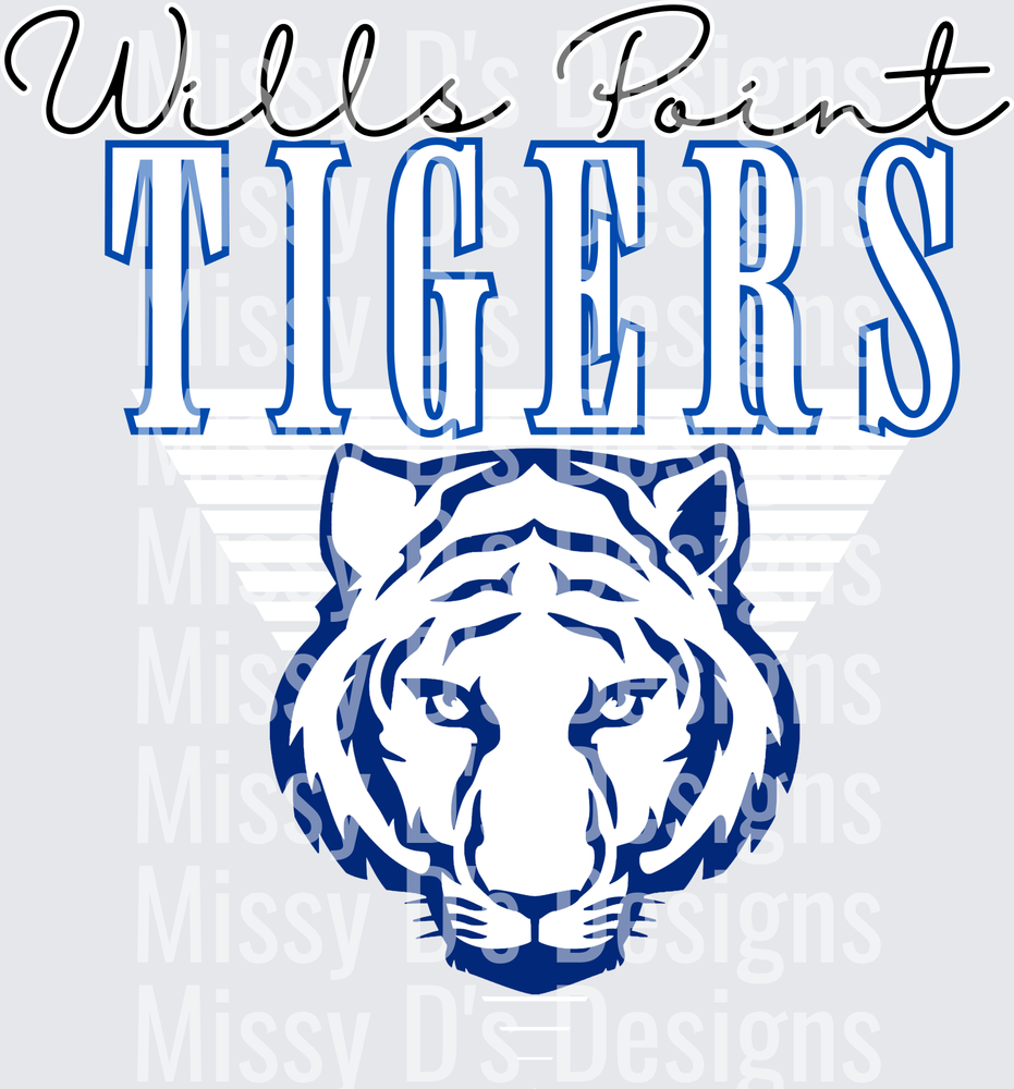 Wills Point Tigers Blue Tiger Face Mascot Logo