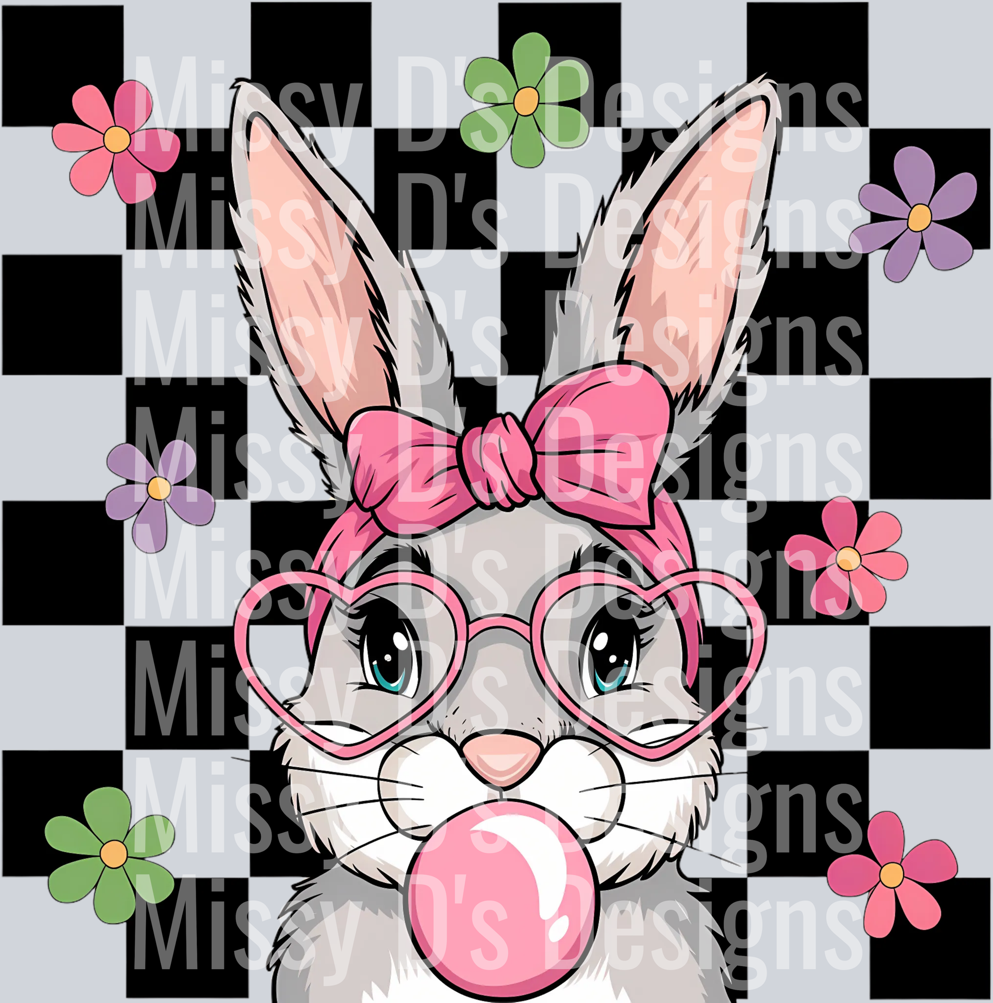 Bunny Blowing Bubble Gum PNG, Checkered