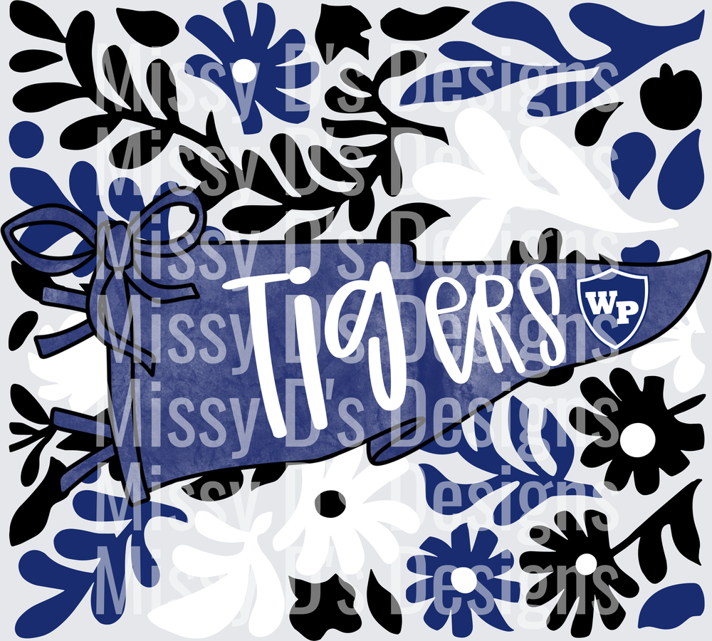 WP Tigers Pennant Banner Floral Blue and Black Design