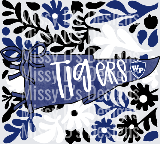 WP Tigers Pennant Banner Floral Blue and Black Design