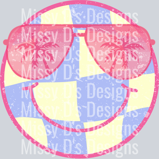 smiley sunglasses purple checkered
