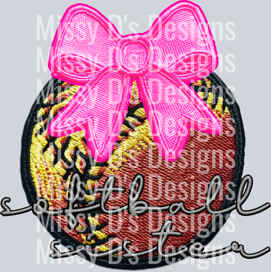 SOFTBALL SISTER COQUETTE EMBROIDERED PATCH