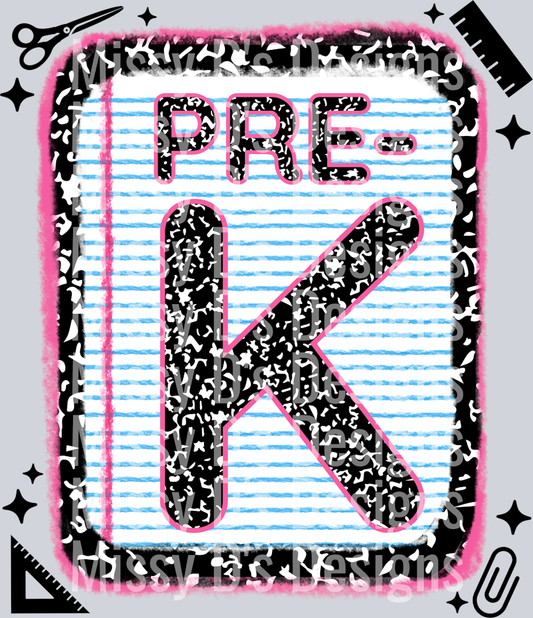 pre-k grade notebook paper pink