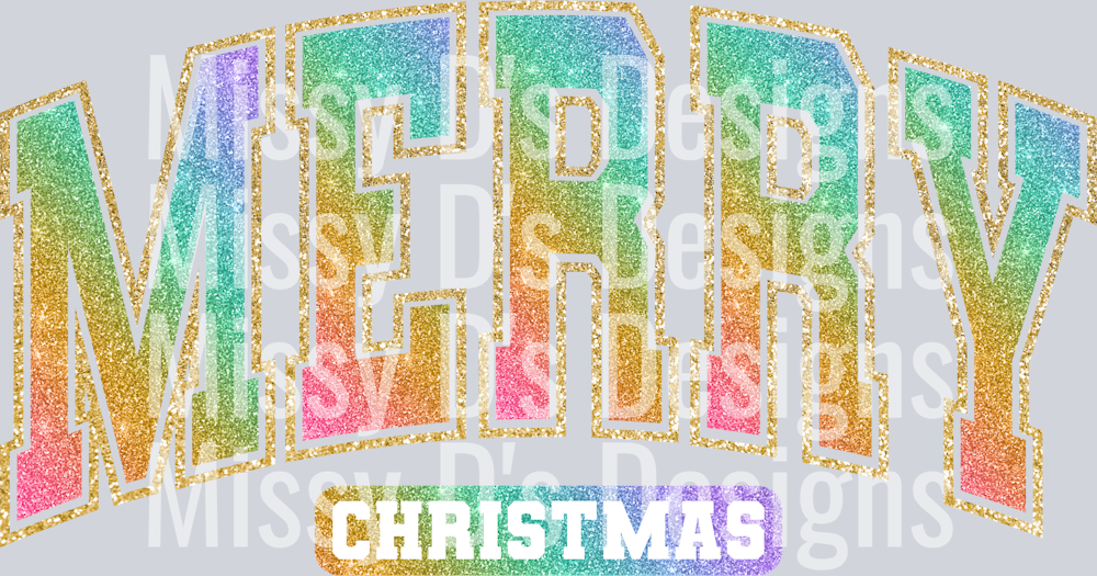 Merry Christmas Rainbow Pastel Glitter 300dpi