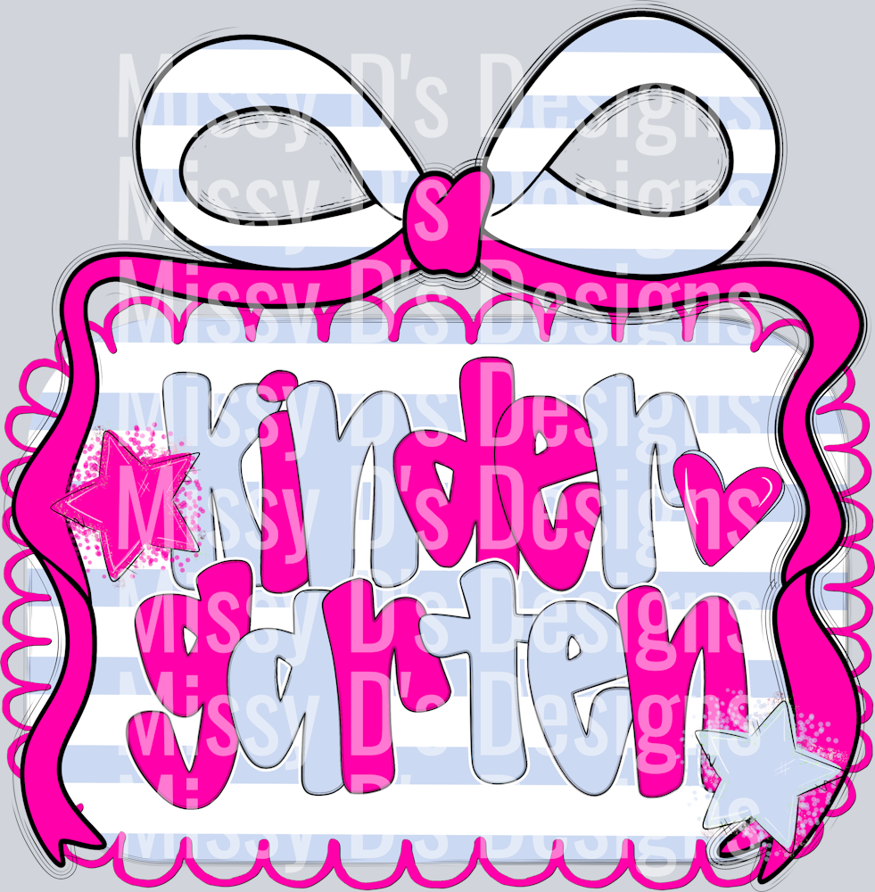 Pink Blue Preppy Bow Frame GRADES - Kindergarten