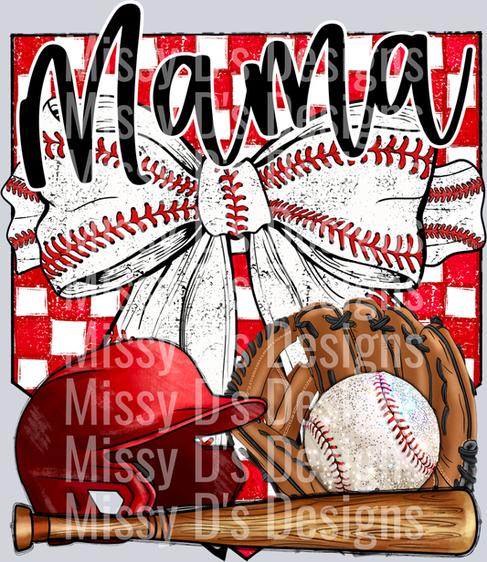 red checkered baseball mama