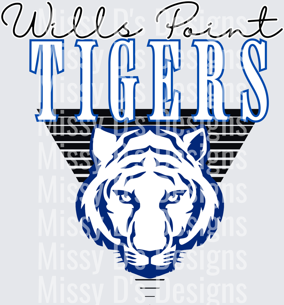 Wills Point Tigers Mascot Retro Triangle Stripe Logo