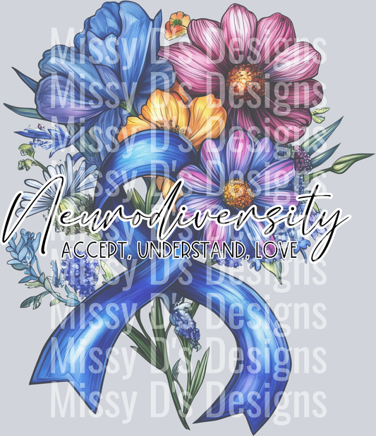 Blue ribbon Floral Autism