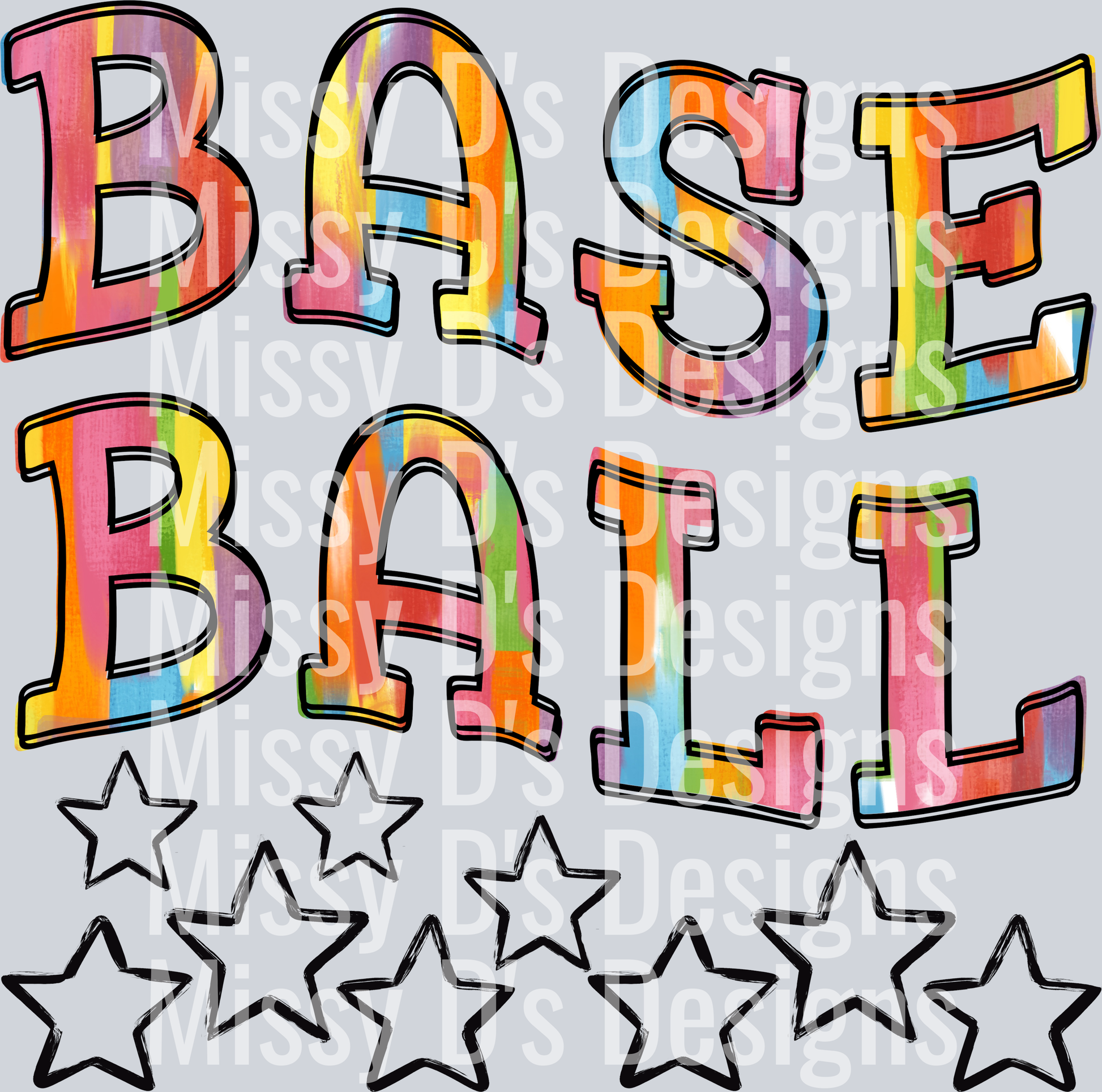 Rainbow Brushstroke Sports With Stars baseball