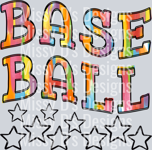 Rainbow Brushstroke Sports With Stars baseball