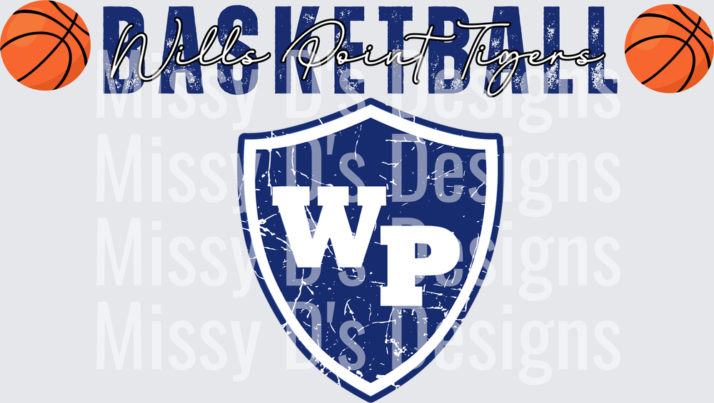 Wills Point Tigers Basketball WP Shield Distressed Design