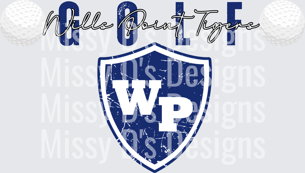 Wills Point Tigers Golf WP Shield Distressed Design