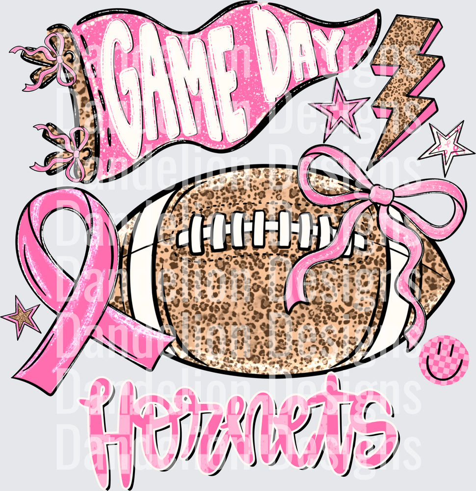 Game Day Hornets Football Pink Leopard Breast Cancer Ribbon