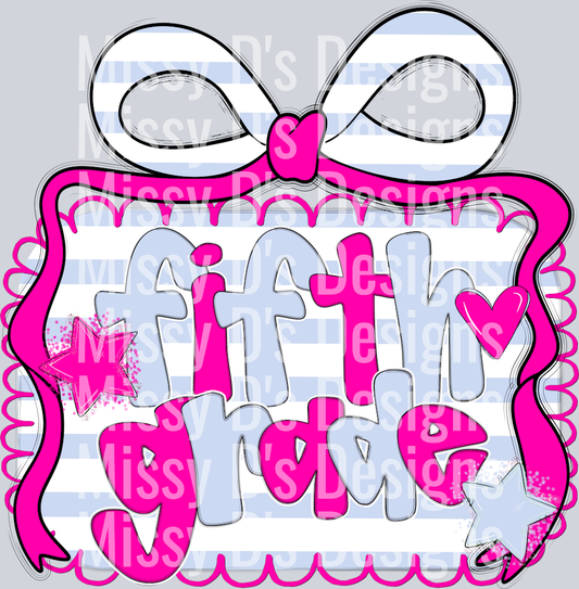 Pink Blue Preppy Bow Frame GRADES - Fifth Grade