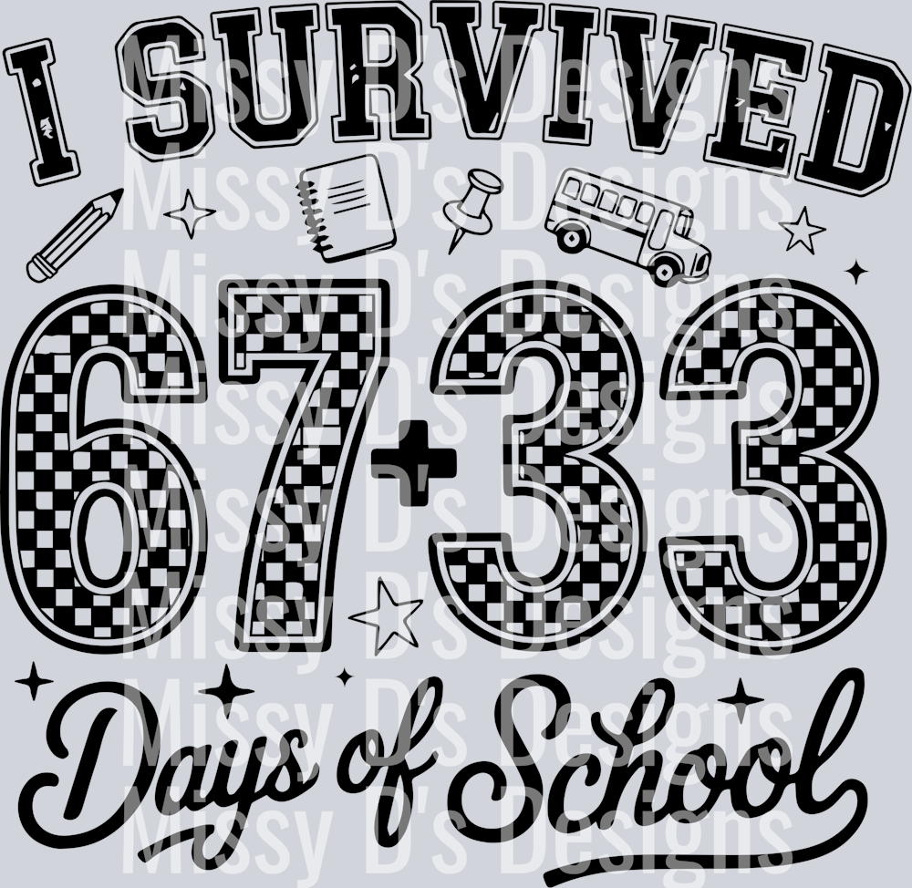 100 days of school I survived 67 plus 33 days of school checkered