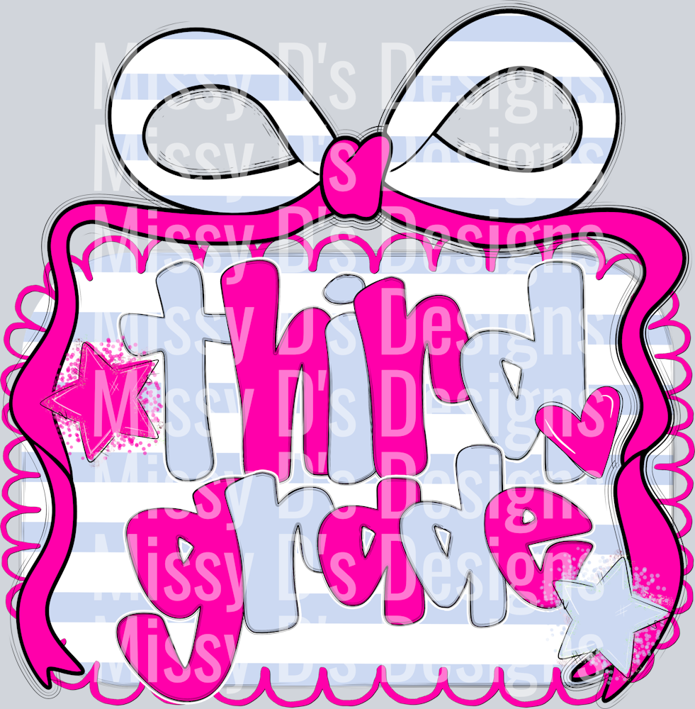 Pink Blue Preppy Bow Frame GRADES - Third Grade