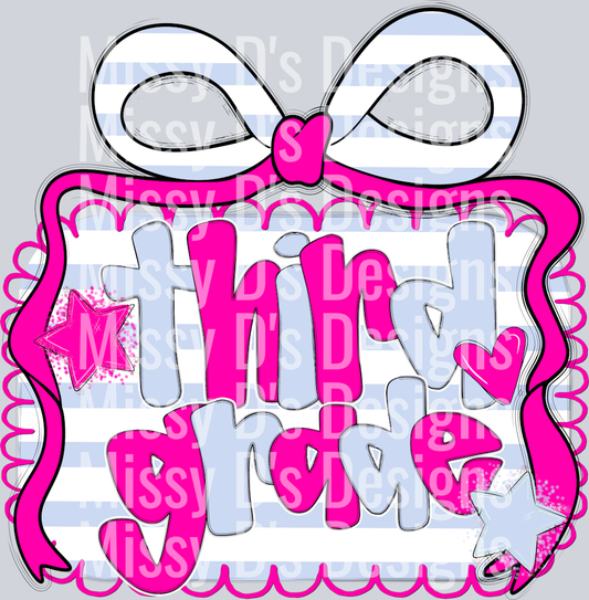 Pink Blue Preppy Bow Frame GRADES - Third Grade