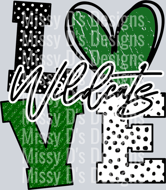 love heart wildcats green