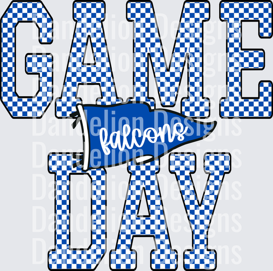 Falcons Game Day Blue White Checkered Pennant Flag