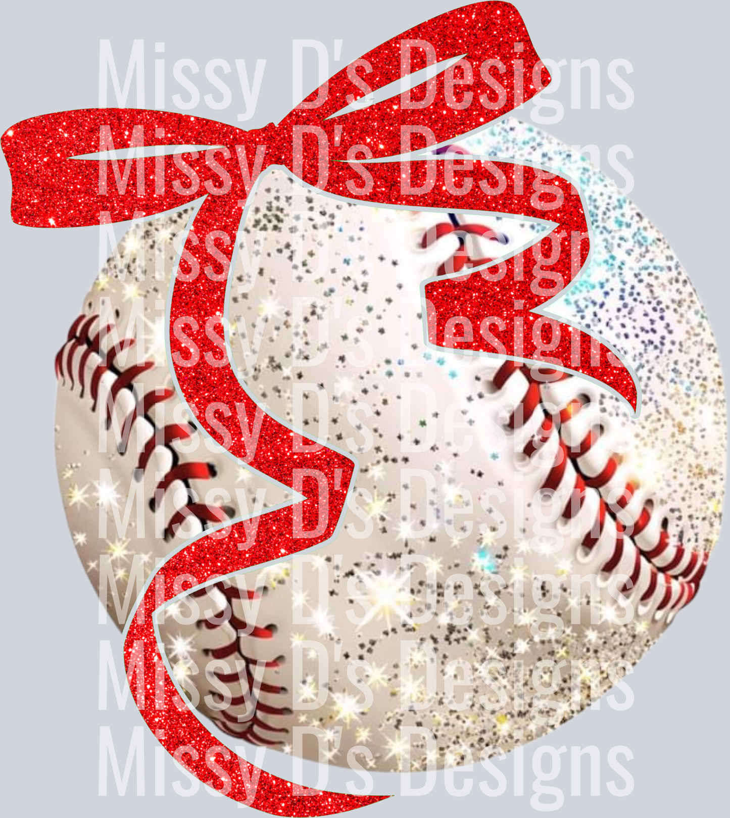 Faux Glitter Baseball Red Bow 300dpi