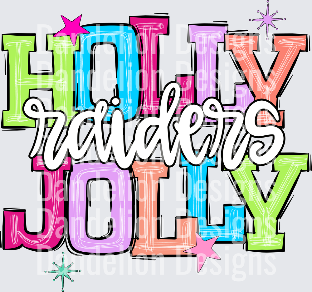 Holly Jolly Raiders Colorful Bold Retro Christmas Typography