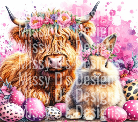 Highland cow bunny easter