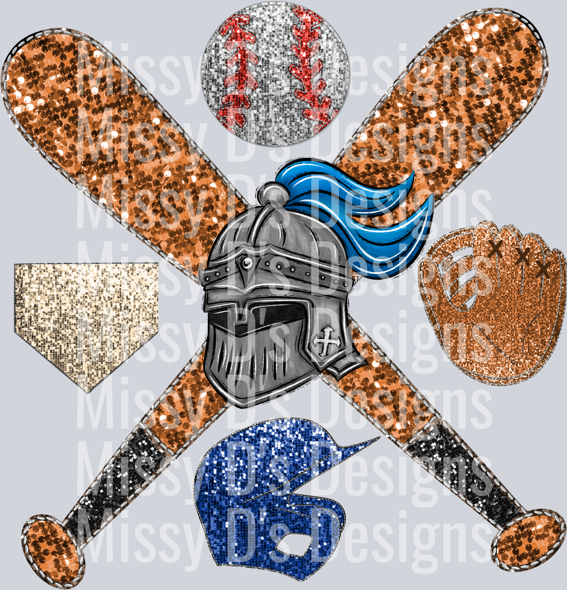 baseball glitter blue knight mascot