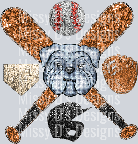 baseball glitter bulldog mascot