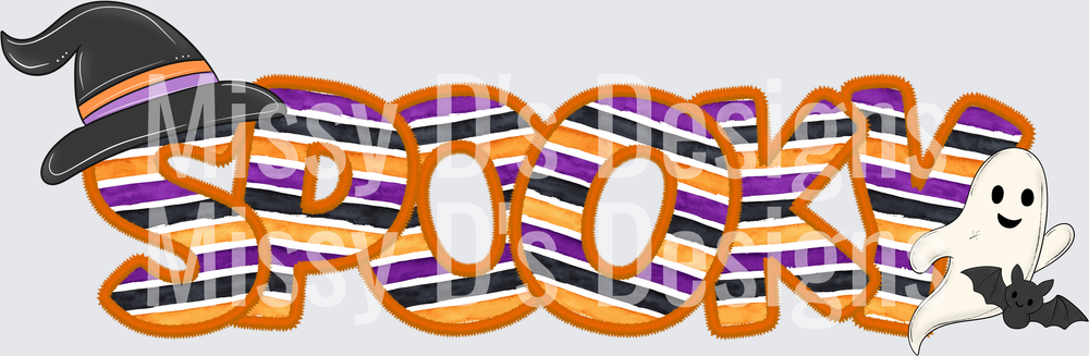 Spooky Halloween Word Art Witch Hat Ghost Bat Stripes